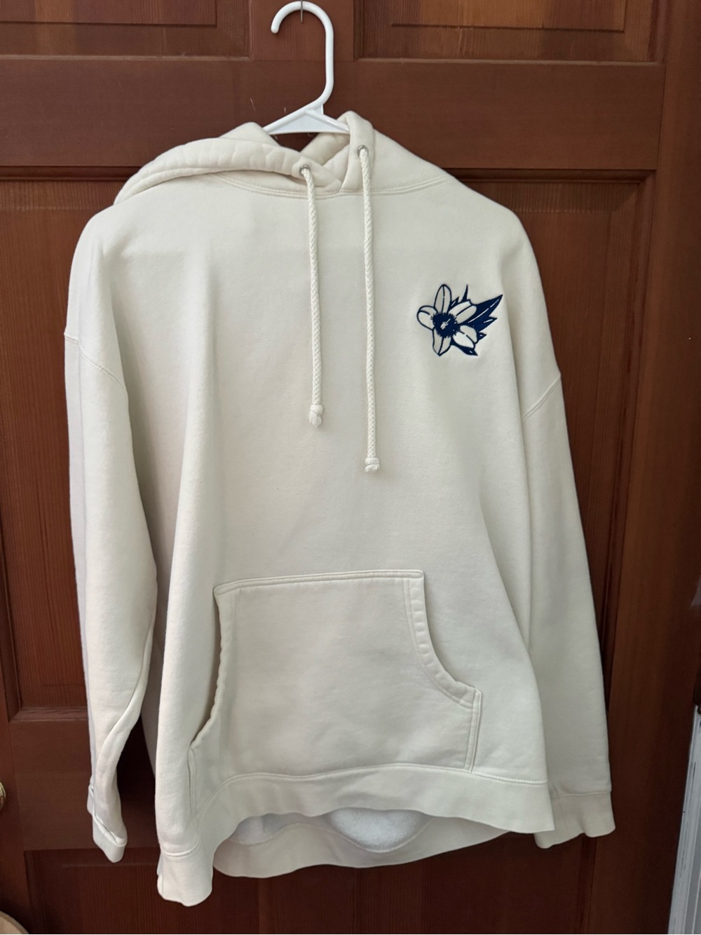 Women’s Marsh Wear Cream Hooded Pullover Sweater with Navy Embroidery